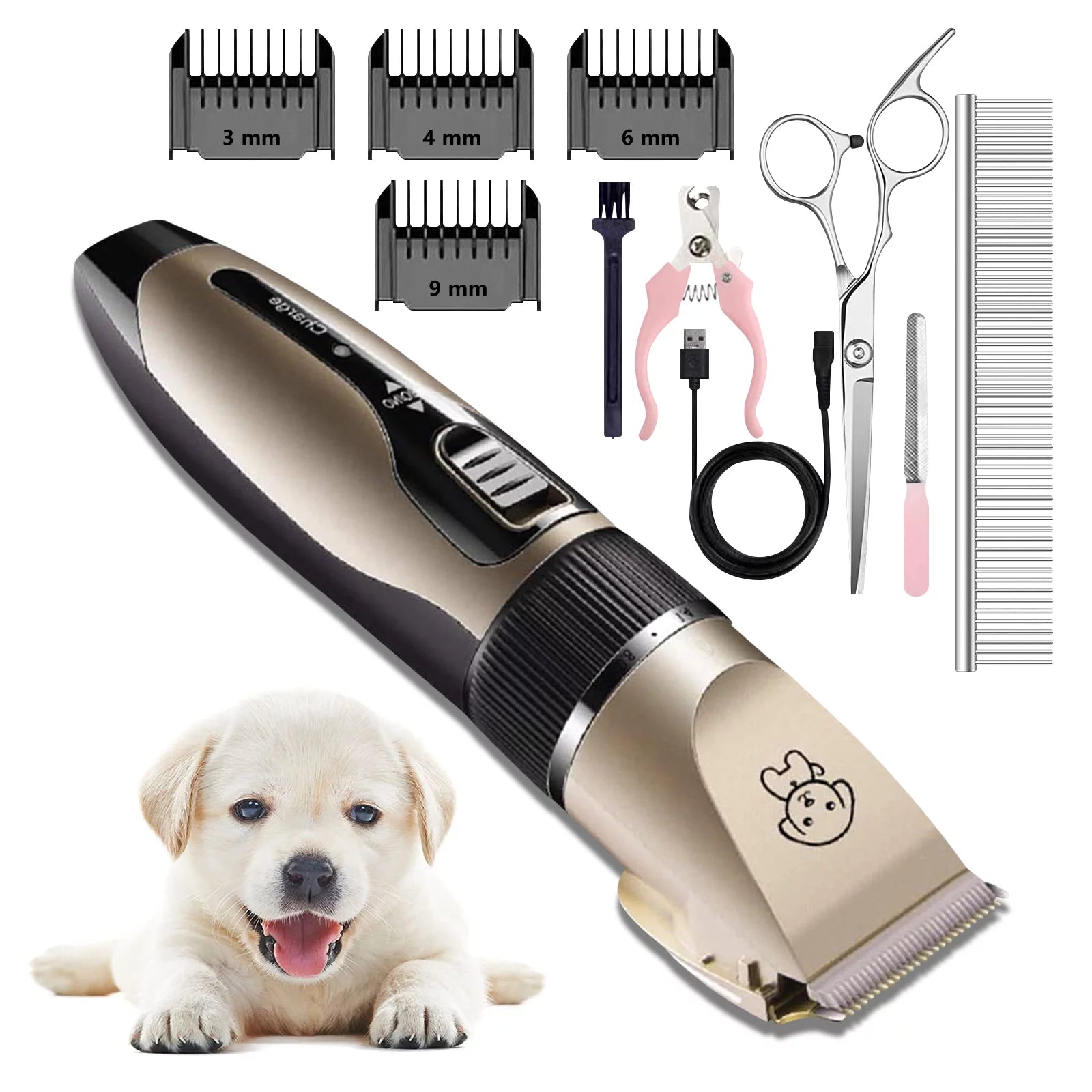 Rechargeable Dog Clippers, Low Noise Pet Shaver Dog Grooming Kit Cordless Professional Dog Hair Trimmer with Comb Scissors for Dogs Cats & Others